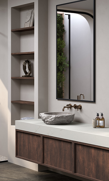 Caesarstone 5102 Laceline Bathroom with ICON surface