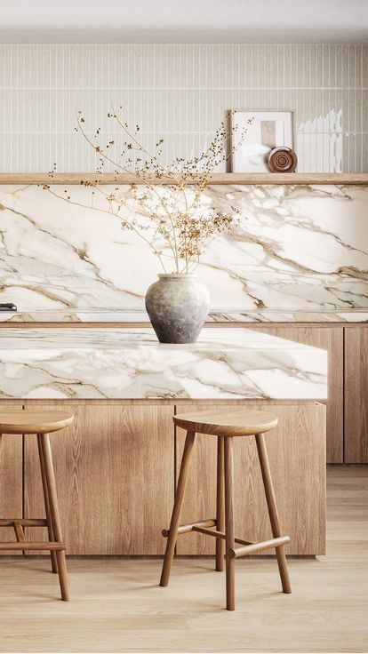Modern kitchen designs with antikella porcelain surface from Caesarstone